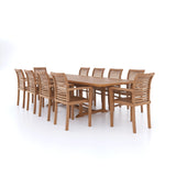 7-Day Delivery - Teak Garden Furniture Set 200-300cm Rectangle Extending Table 4cm Top (10 Stacking Chairs) Cushions included.