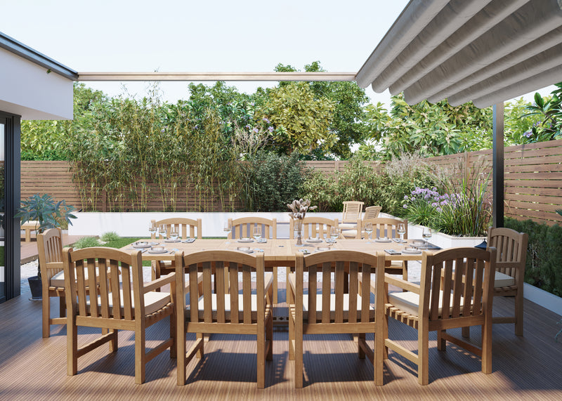 Teak 2m-3m Rectangle Extending Table with 10 Warwick Chairs