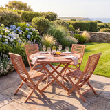 Teak Set 120cm Sunshine Folding Table (4 Folding Chairs) Cushions included - Contemporary Teak Garden Furniture Set - UK and Ireland garden setting - image 2