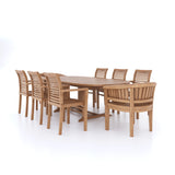Teak Garden Furniture 180-240cm Extending Table 4cm Top (6 Stacking Chairs 2 San Francisco Chairs) Cushions included.