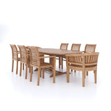 Teak 180-240cm Oval Extending Table 4cm Top (6 Oxford Stacking Chairs 2 San Francisco Chairs) Cushions included.