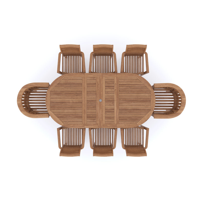 Teak 180cm to 240cm Oval Extending Table with 6 Oxford Stacking Chairs & 2 San Francisco Chairs