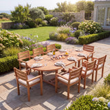 Teak Oval 2m to 3m Extending Table with 10 Marlow Stacking Chairs - Teak Garden Furniture Set - UK and Ireland garden setting - image 1