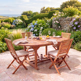 Teak Round to Oval 120-170cm Extending Table 4cm Top (4 Hampton Folding Chairs) - Compact Teak Outdoor Dining Set - UK and Ireland garden setting - image 2