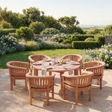 Luxor 150cm Round Teak Table, 4cm Top (6 San Francisco Chairs) Cushions included- Contemporary Teak Outdoor Dining Set - UK and Ireland garden setting - image 1