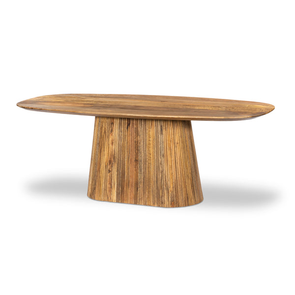 Solid Wood Oval Dining Table with Fluted Base
