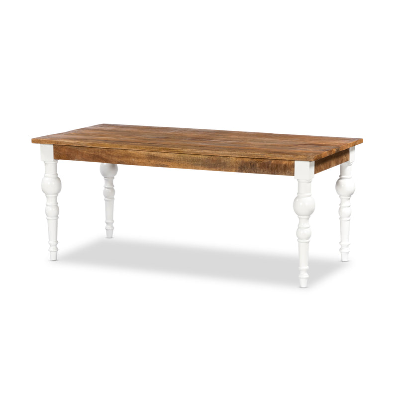 Solid Wood Rectangle Dining Table, Light brown, Ornate White Legs 180cm