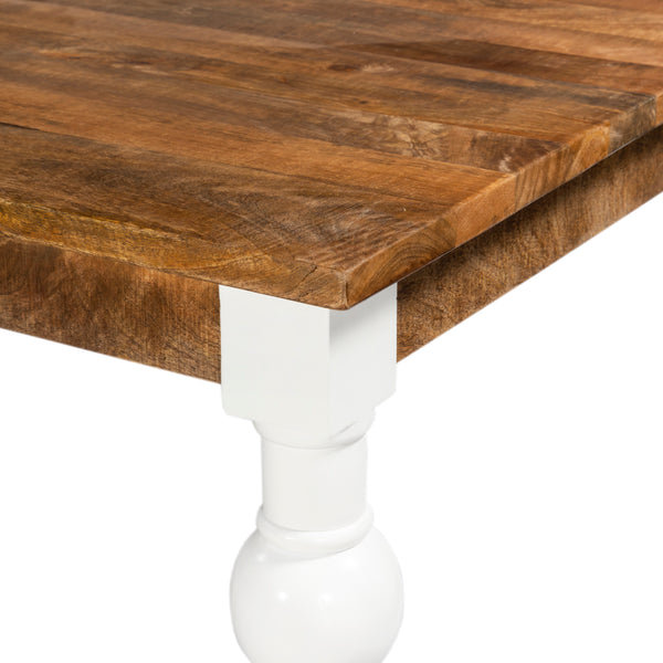 Solid Wood Rectangle Dining Table, Light brown, Ornate White Legs 180cm