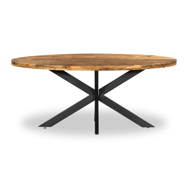 180cm Mango Wood Oval Dining Table, Black Metal Legs
