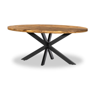180cm Mango Wood Oval Dining Table, Black Metal Legs