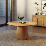 Solid Wood 150cm Round Dining Table, Fluted Base, Natural Finish
