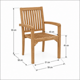 6 Seater Teak Garden Dining Set - Luxor 150cm Round Table, 4cm Top with Henley Stacking Chairs
