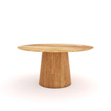 Solid Wood 150cm Round Dining Table, Fluted Base, Natural Finish
