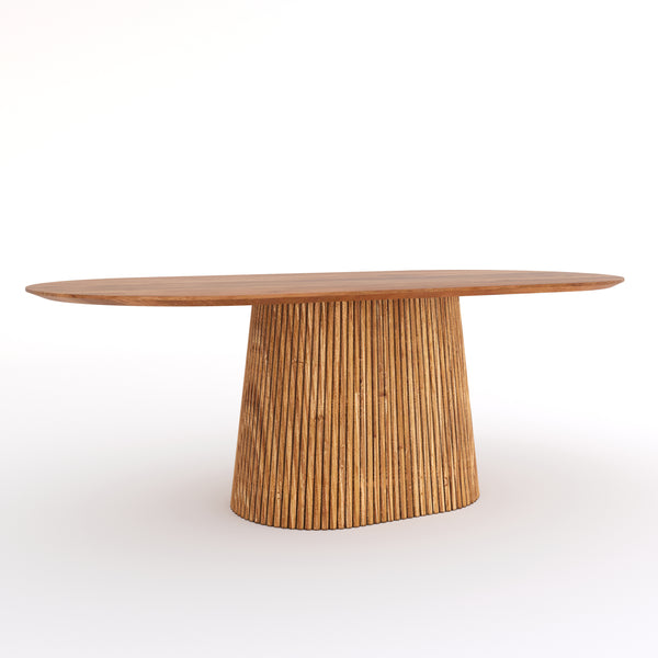 Solid Wood Oval Dining Table with Fluted Base