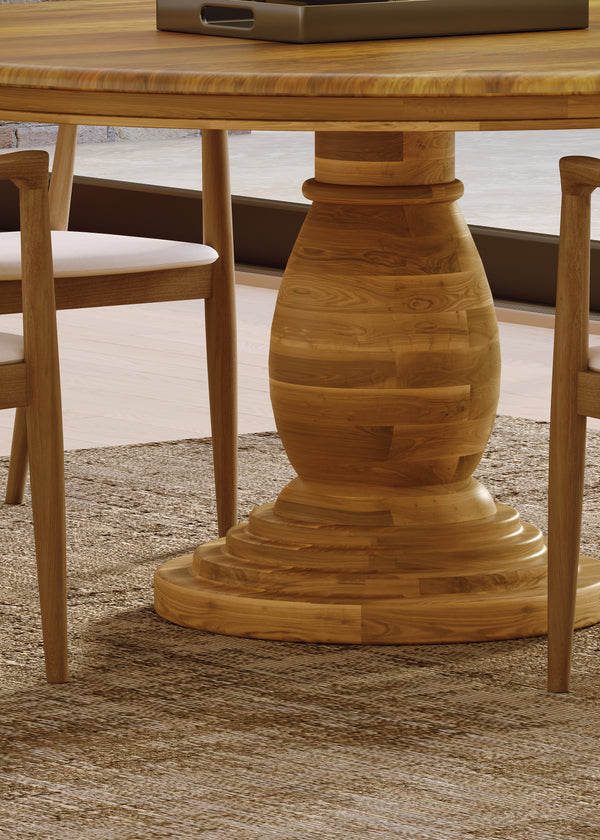 Solid Wood Round 150cm Dining Table with Ornate Base