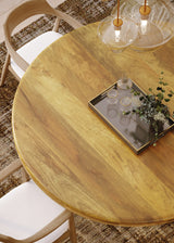 150cm Round Solid Wood Table with Fluted Base and 4 Curved Ash Chairs