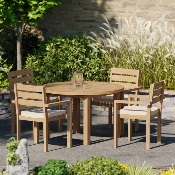 Teak Set 120cm Maximus Round Fixed Table with 4 Marlow Stacking Chairs
