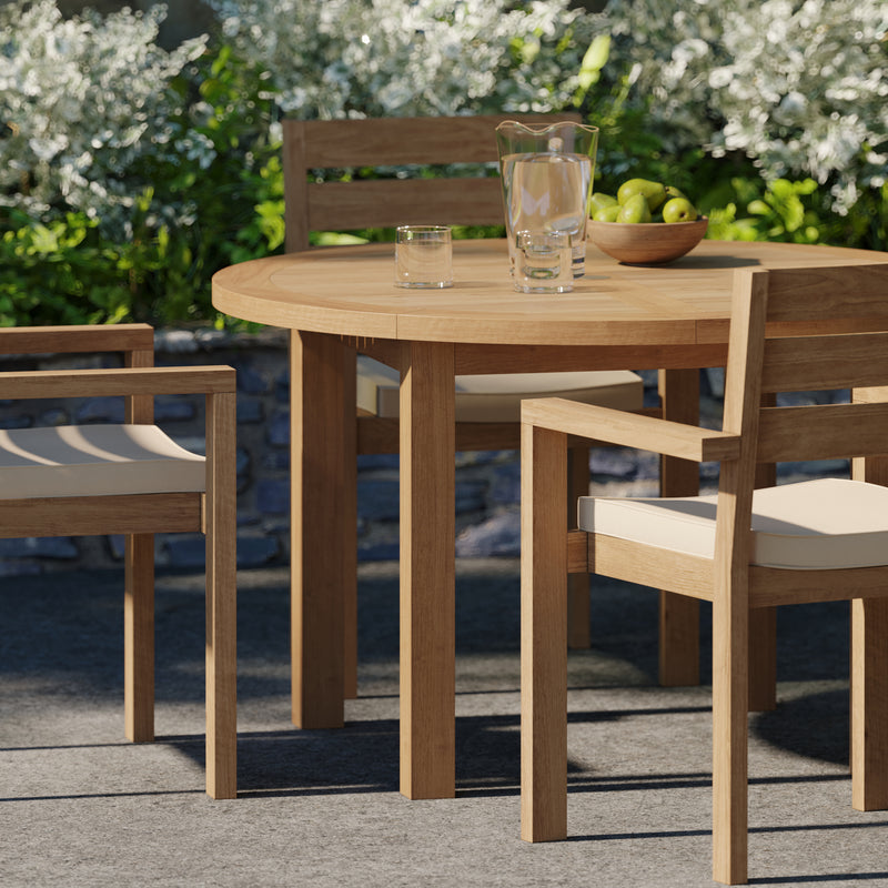 Teak Set 120cm Maximus Round Fixed Table, 4cm Top (4 x Marlow Stacking Chairs) Cushions included.