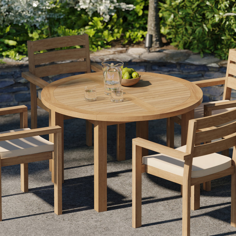 Teak Set 120cm Maximus Round Fixed Table with 4 Marlow Stacking Chairs