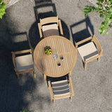 Teak Set 120cm Maximus Round Fixed Table, 4cm Top (4 x Marlow Stacking Chairs) Cushions included.