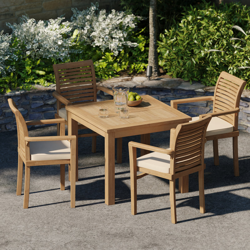 Teak Set 90cm Square Table with 4 Oxford Chairs (Cushions Included)