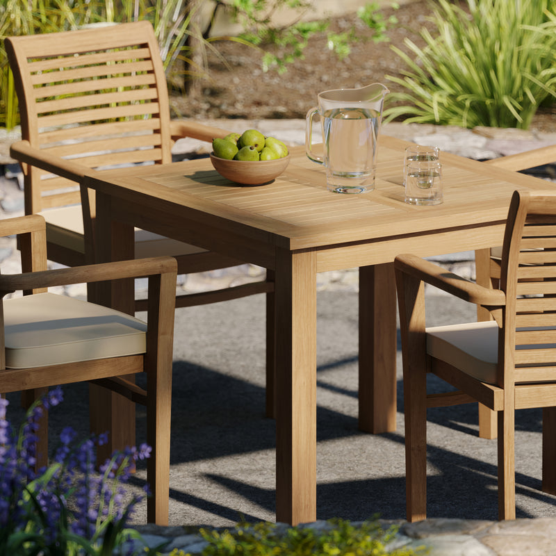 Teak Set 90cm Square Table with 4 Oxford Chairs (Cushions Included)