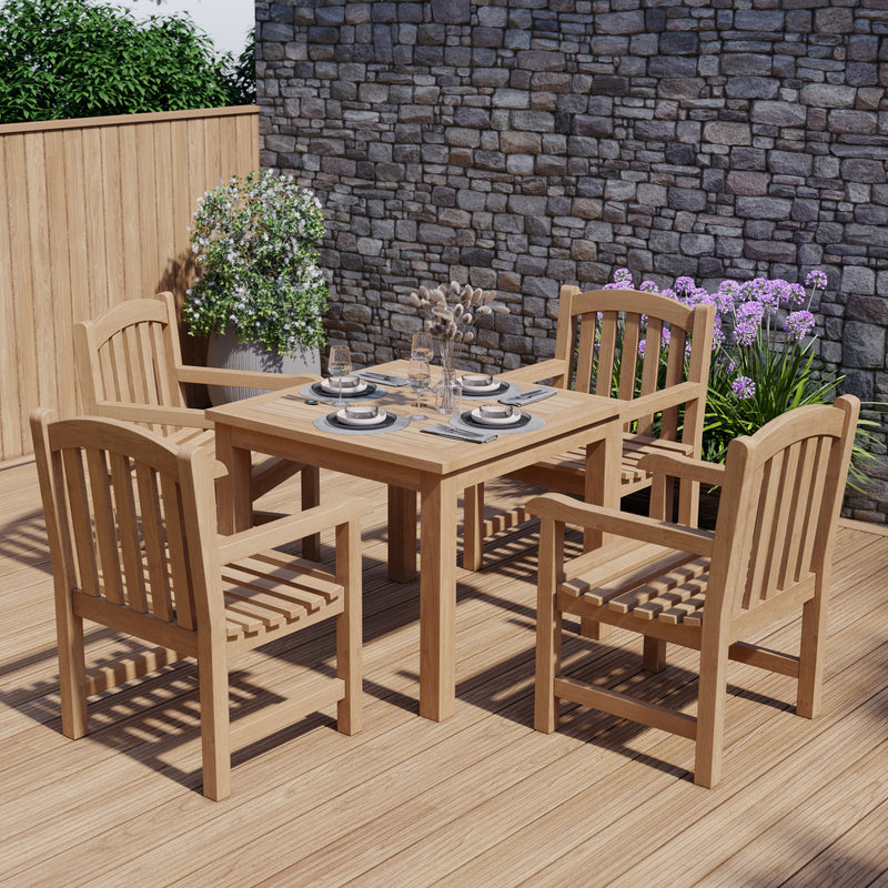 Teak Set 90cm Square Table with 4 Warwick Chairs (Cushions Included)