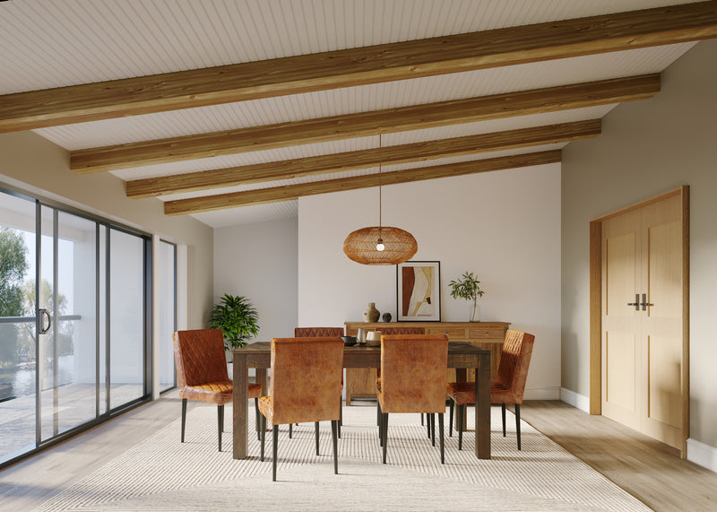180cm Rectangle Parquet Teak Table with 6 Real Leather Chairs in Brown