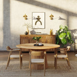 150cm Round Solid Wood Table with Fluted Base and 4 Curved Ash Chairs