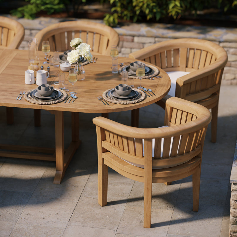 CLEARANCE Teak Garden Furniture Set Oval 2-3m Extending Table 4cm Top (8 San Francisco Chairs) Cushions included.
