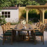 Teak 2-3m Oval Extending Table 4cm Top (10 Oxford Stacking Chairs) Cushions included.