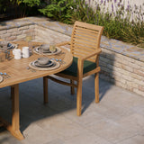 Teak Garden Furniture 2-3m Oval Extending Table 4cm Top (10 Stacking Chairs) Cushions included.