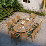180cm to 240cm Teak Oval Extending Table with 8 Oxford Stacking Chairs