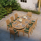 Teak Garden Furniture Oval 180-240cm Extending Table 4cm Top (8 Stacking Chairs) cushions included.