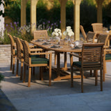 180cm to 240cm Teak Oval Extending Table with 8 Oxford Stacking Chairs