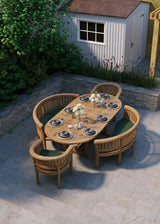 Teak Set Oval 180-240cm Extending Table 4cm Top (2 San Francisco Chairs 2 Benches) Cushions included.