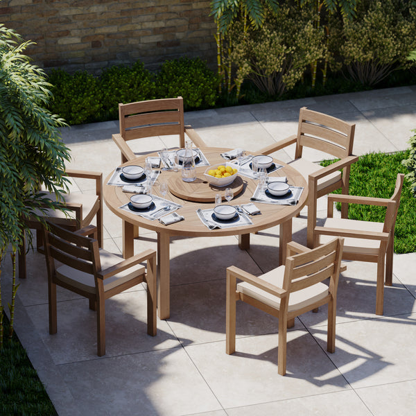Luxor 150cm Round Table 4cm Top (6 Marlow Stacking Chairs) Cushions included.