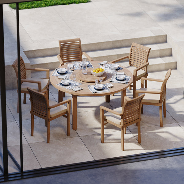 Luxor 150cm Round Table 4cm Top (6 Oxford Stacking Chairs) Cushions included.