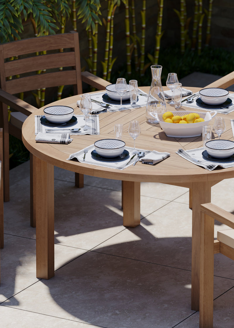 Luxor 150cm Round Table 4cm Top (6 Marlow Stacking Chairs) Cushions included.