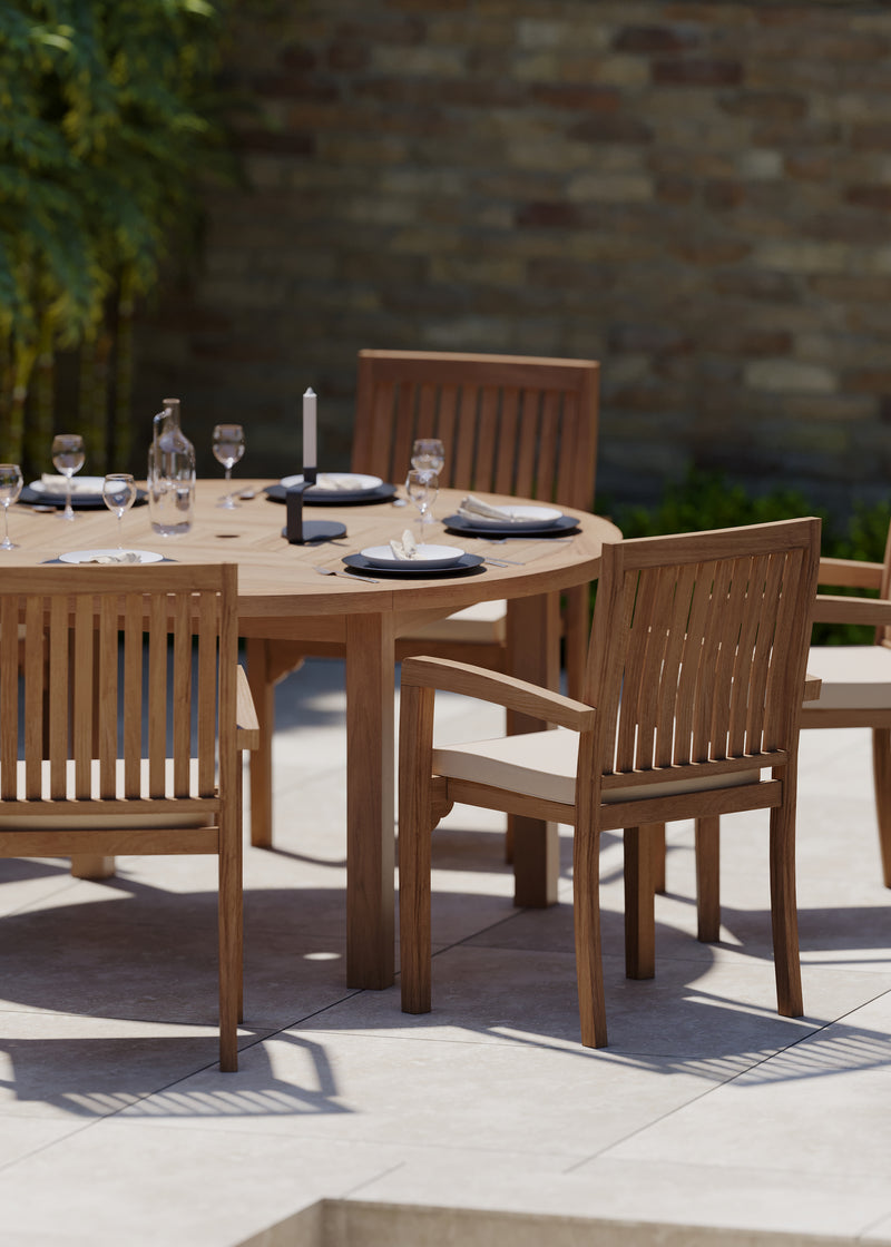 Luxor 150cm Round Table 4cm Top (6 Henley Stacking Chairs) Cushions included.