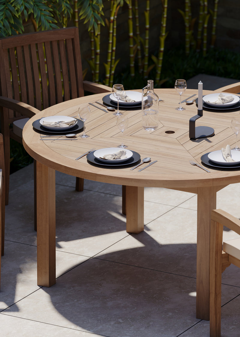 Luxor 150cm Round Table 4cm Top (6 Henley Stacking Chairs) Cushions included.