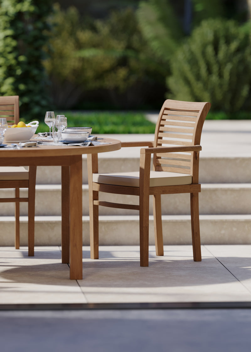 Luxor 150cm Round Table 4cm Top (6 Oxford Stacking Chairs) Cushions included.