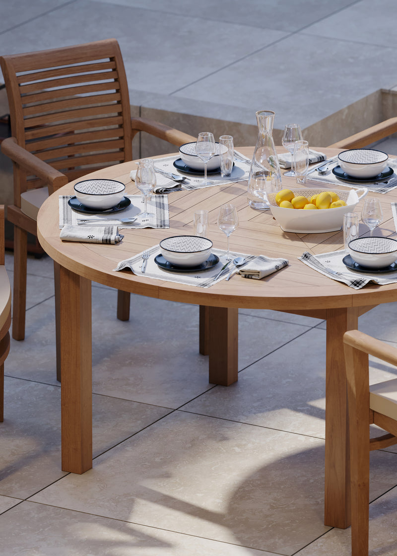 Luxor 150cm Round Table 4cm Top (6 Oxford Stacking Chairs) Cushions included.