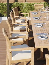 7-Day Delivery - Teak Garden Furniture Set 200-300cm Rectangle Extending Table 4cm Top (10 Stacking Chairs) Cushions included.
