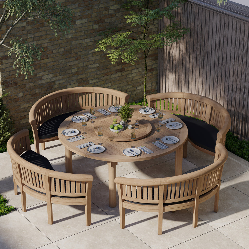 Teak Set 180cm Maximus Round Table with 4 San Francisco Benches