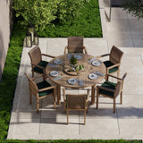 Teak Garden Furniture Set 150cm Maximus Round Table, 4cm Top (6 Stacking Chairs) Cushions included.
