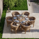 Teak Garden Furniture Set 150cm Maximus Round Table Table, 4cm Top (6 San Francisco Chairs) Cushions included.