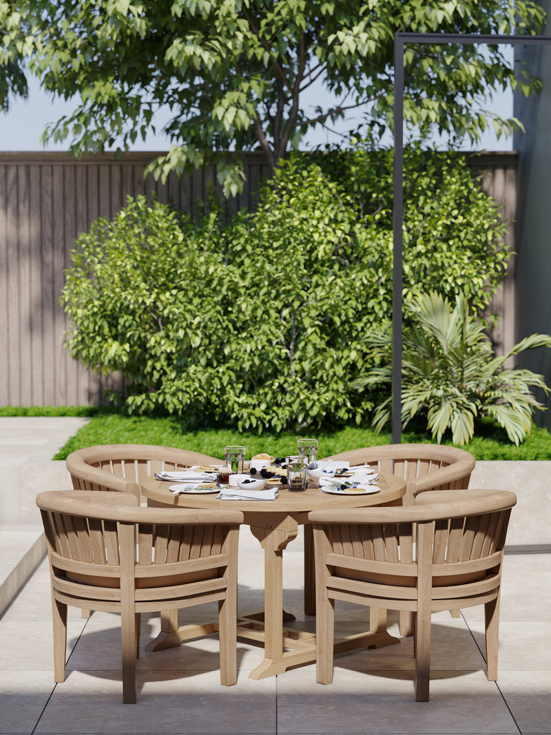 Teak 120cm to 170cm Round to Oval Extending Table with 4 San Francisco Chairs