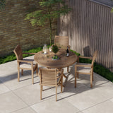Teak Set 120cm Spiral Round Folding Table with 4 Oxford Stacking Chairs
