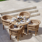 Teak Set 120-170cm Round to oval Table 4cm Top (4 teak San Francisco Chairs) cushions included.